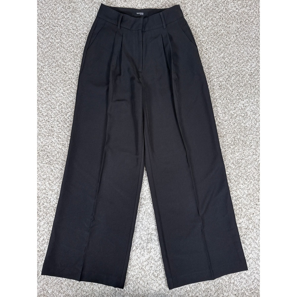 MAYSON the label Pants Womens Small Black Wide Leg Trousers Pleated High Rise